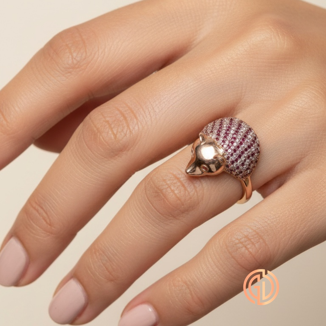 Anillo Oso Pavé en Oro 18K con Circones