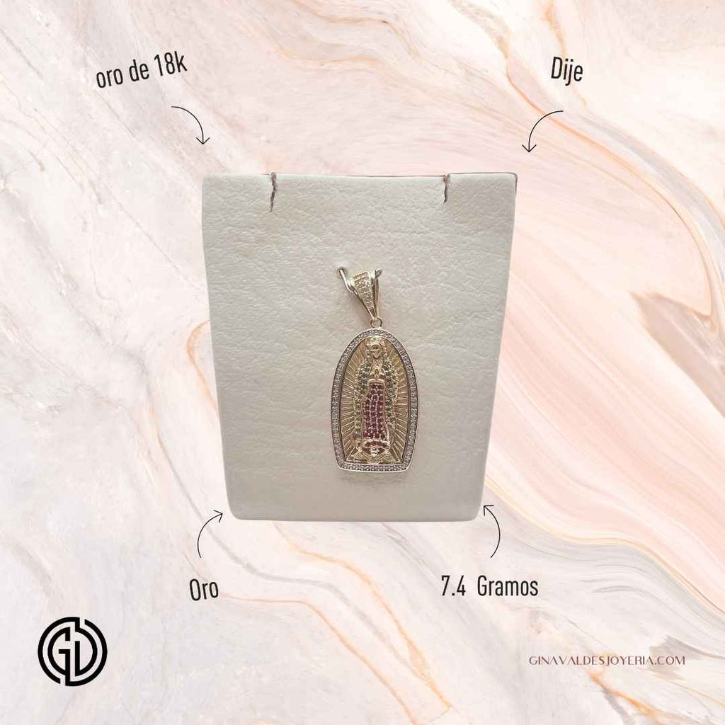 Dije Virgen de Guadalupe en Oro 18K con Circones