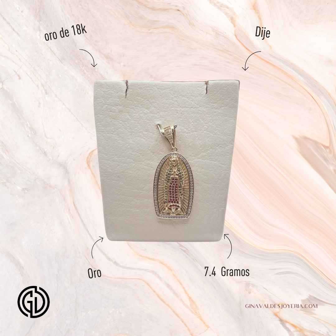 Dije Virgen de Guadalupe en Oro 18K con Circones
