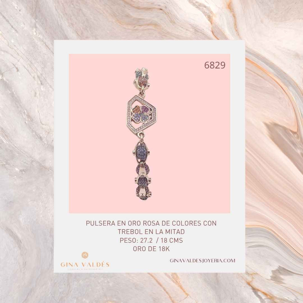Pulsera en Oro 18K con Circones Multicolor Diseño Geométrico