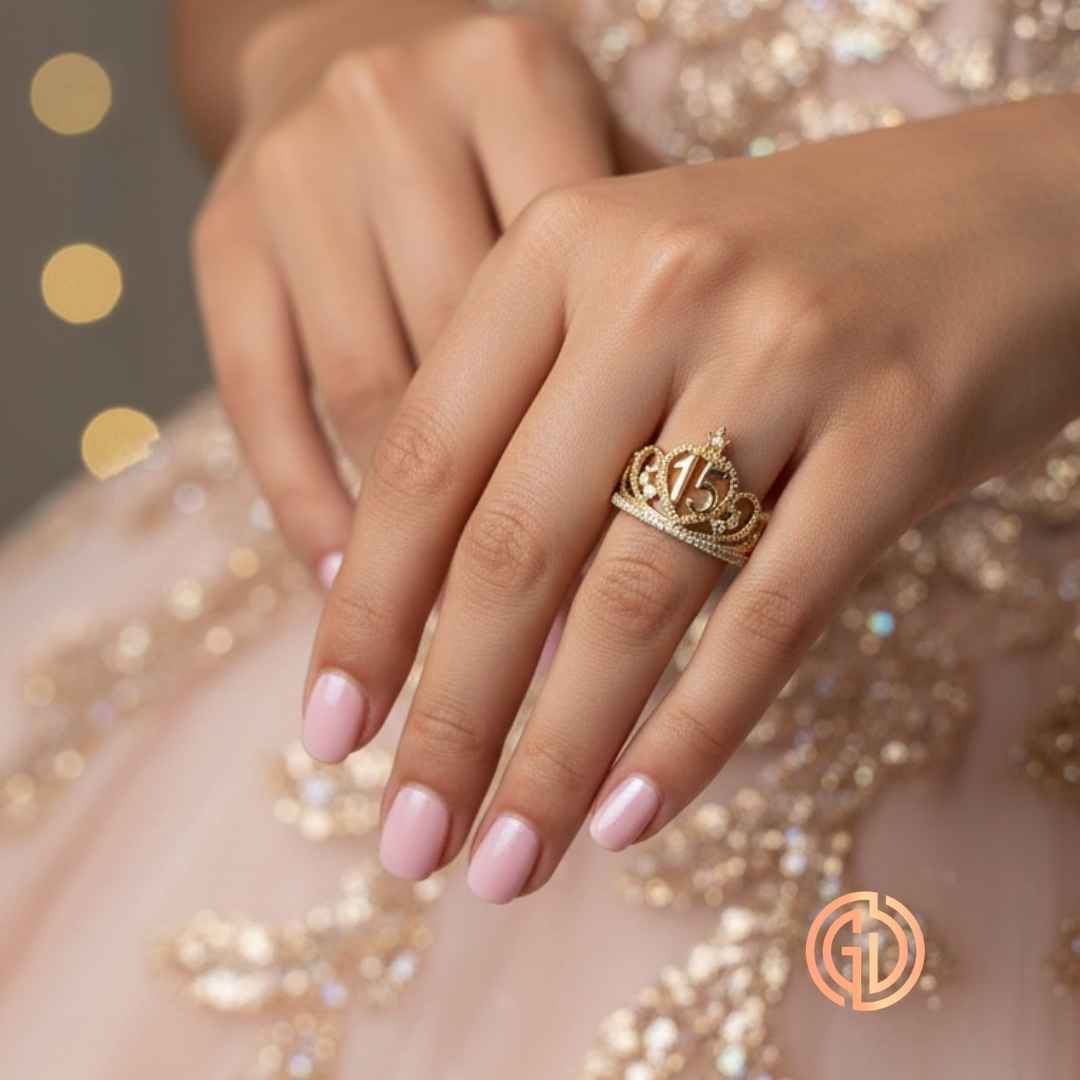 Anillo Quinceañera Corona en Oro 18K con Circones