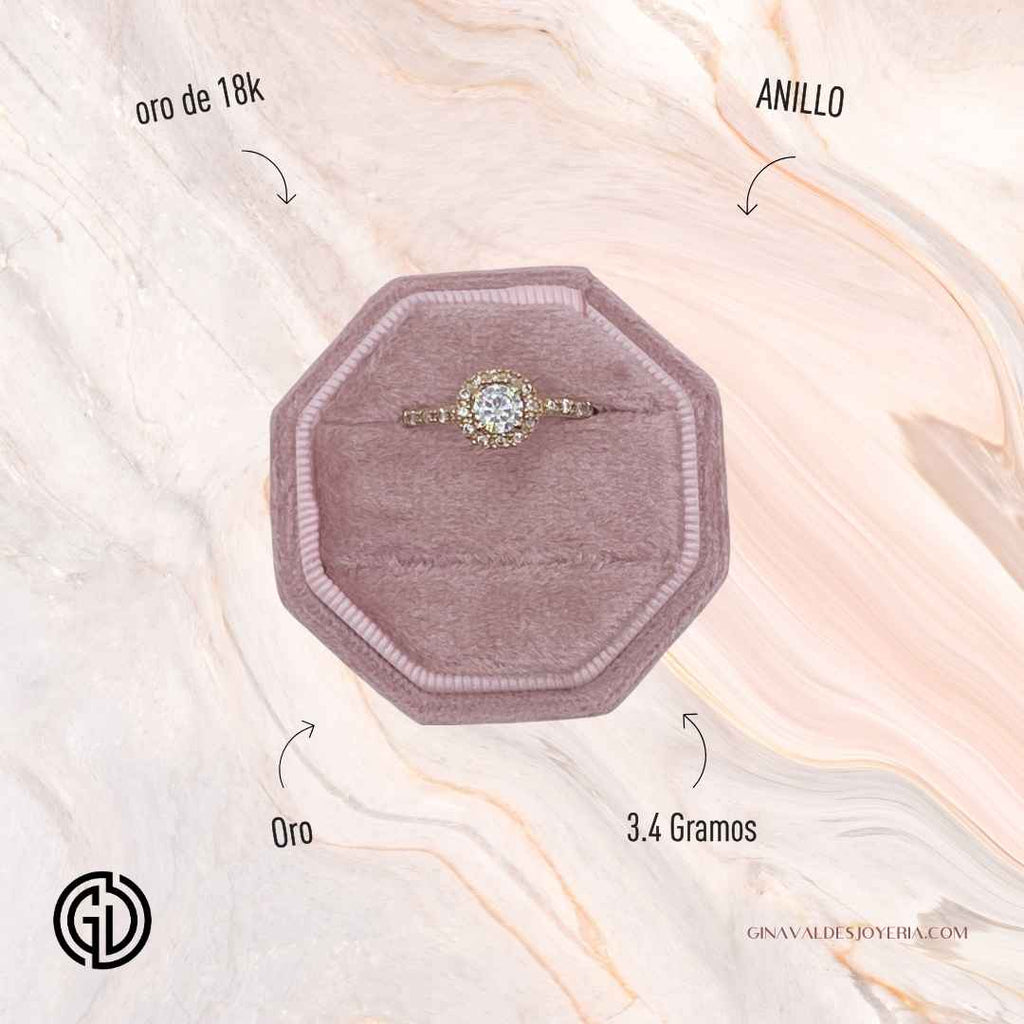 Anillo Solitario Halo en Oro 18K con Circones