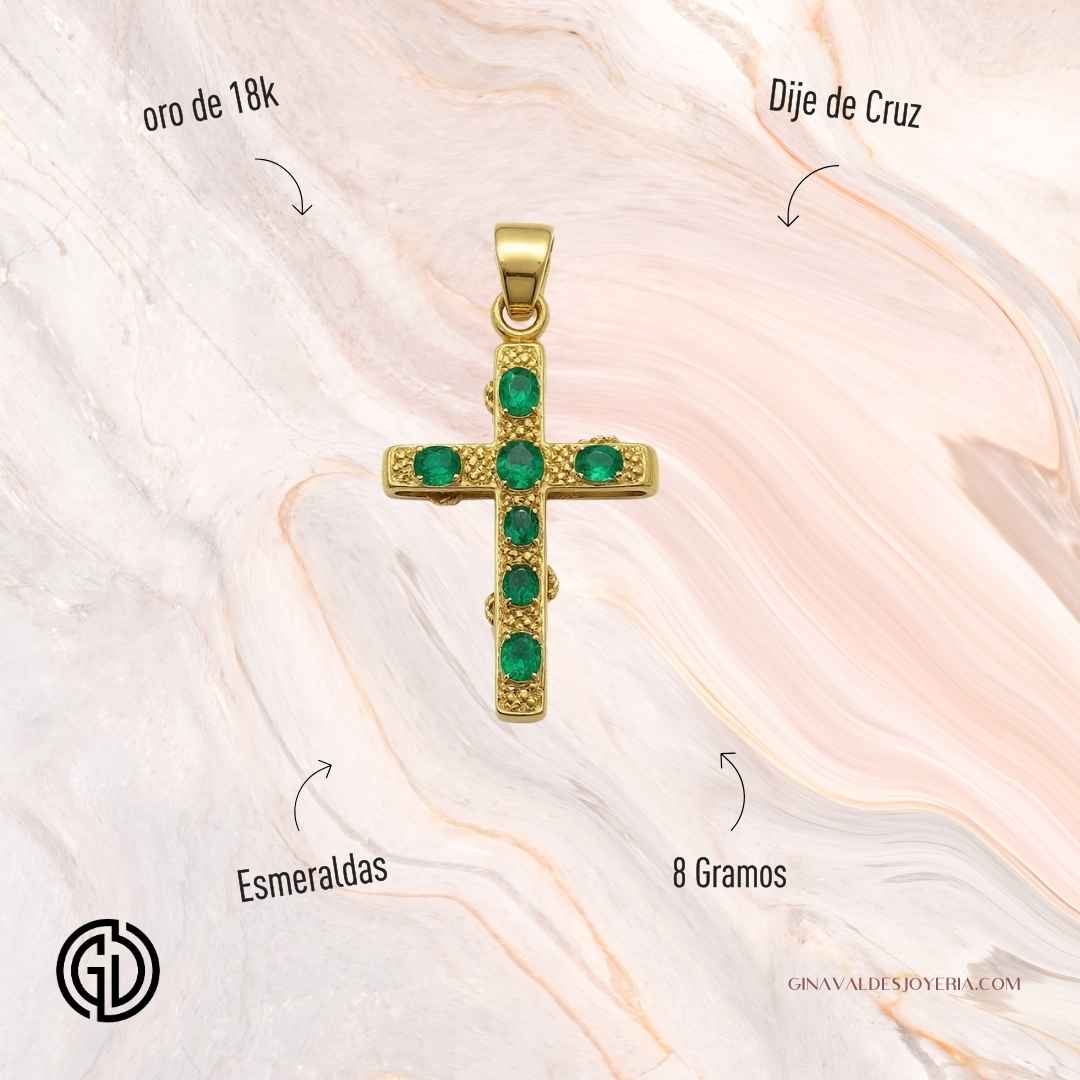 Dije Cruz en Oro 18K con Esmeraldas