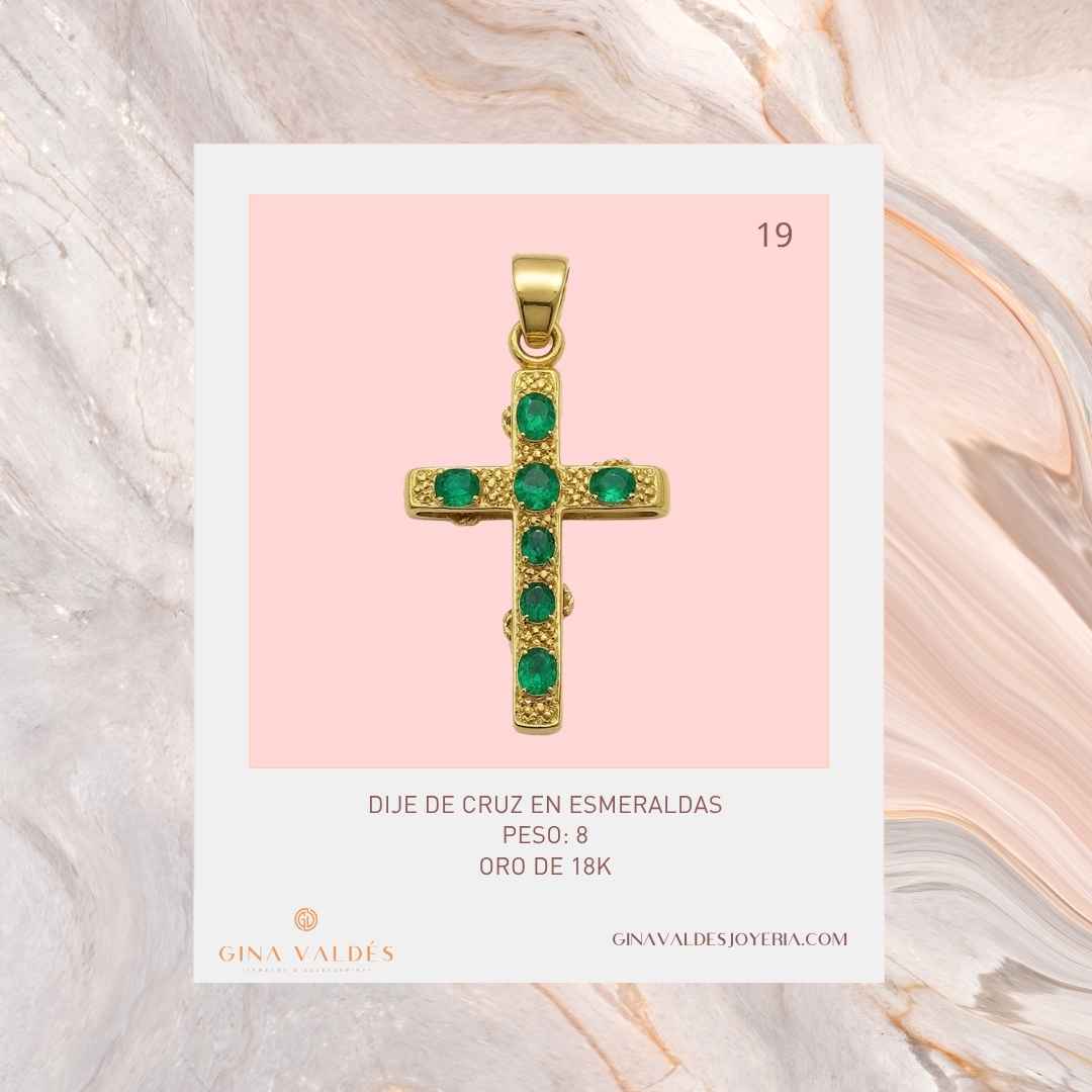 Dije Cruz en Oro 18K con Esmeraldas